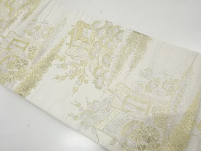JAPANESE KIMONO / ANTIQUE FUKURO OBI / WOVEN FLORAL PLANTS